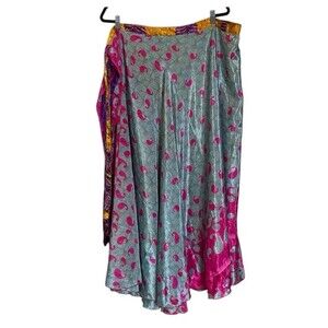 Silky Maxi Wrap Skirt Women’s Size XL Colorful Reversible Adjustable Hippie Boho